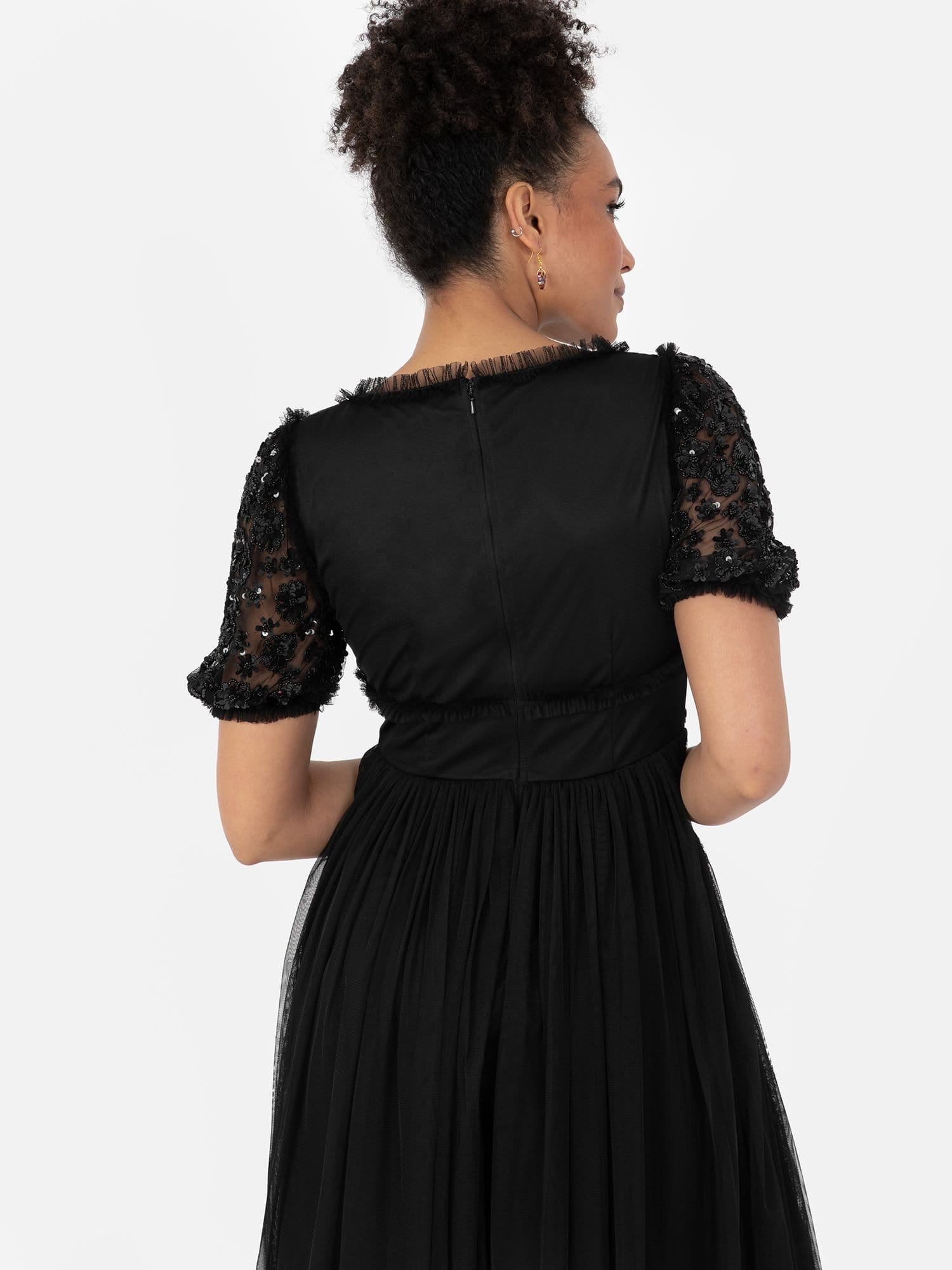 Maya Deluxe Maya Deluxe Women's Sweetheart Neck Midi Dress in Black - 4