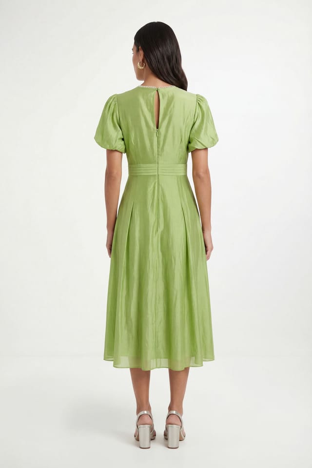 Wallis Wallis Women's Petite Tencel Pleated Midi Dress in Green - 2