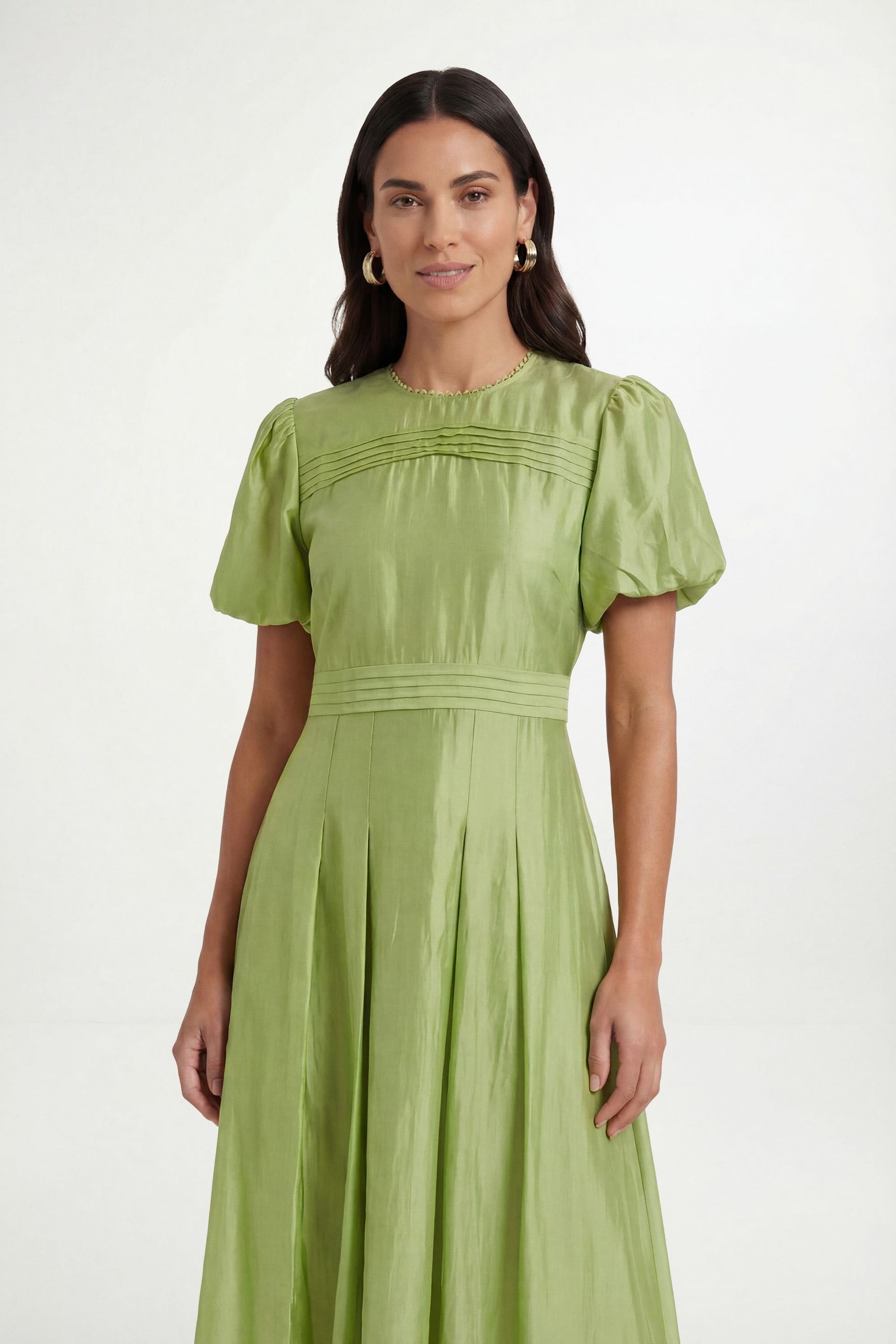 Wallis Wallis Women's Petite Tencel Pleated Midi Dress in Green - 4