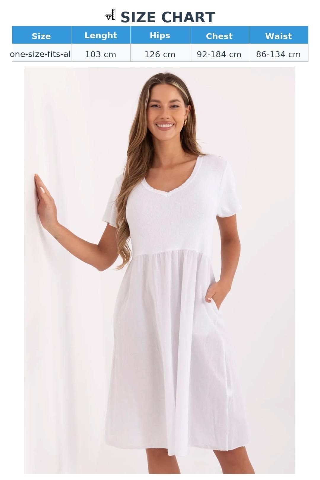 Love Lace Love Lace Women's Cotton Elastane Ribbed V Neck Flared Dress in White - 4
