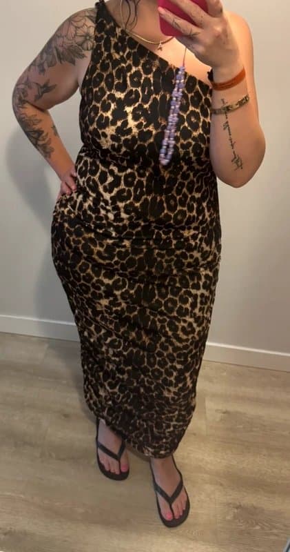 ASOS Asos Design leopard print one shoulder midi ruched dress size 16