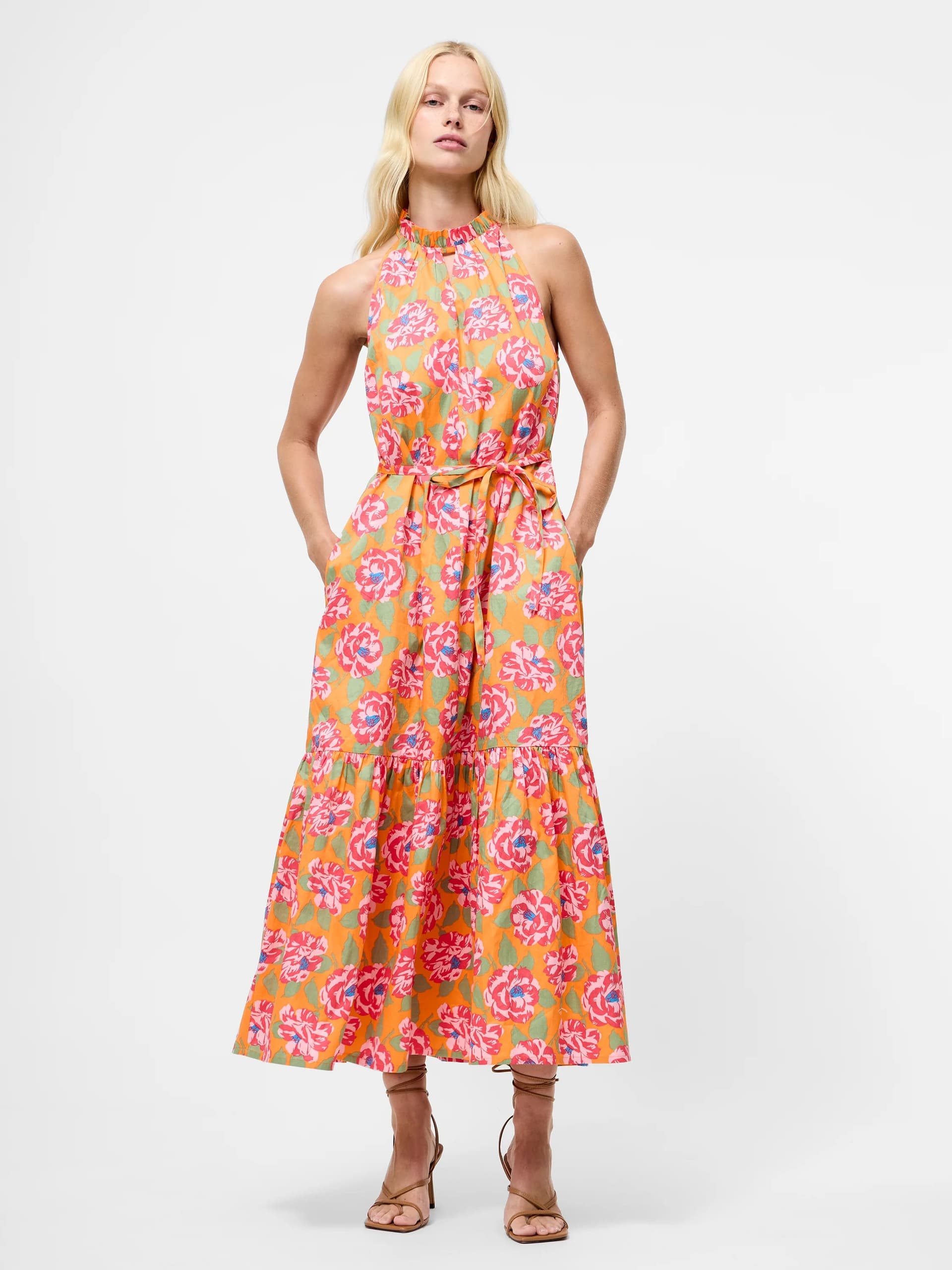 French Connection Louisa Alexis Halterneck Dress Orange Multi