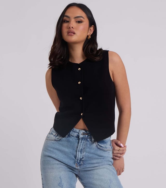 Urban Bliss Women's Black Button Through Vest Urban Bliss New Look - 2