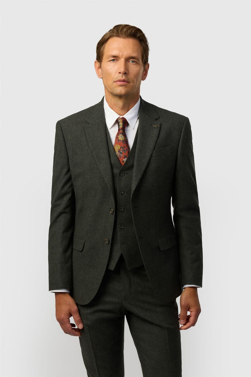 Ted Baker Ted Baker Men's Single Breasted Two Button Textured Tailored Suit Jacket in Dark Green - 1