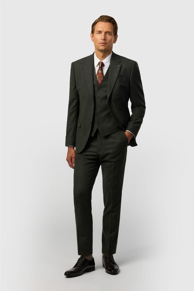 Ted Baker Ted Baker Men's Single Breasted Two Button Textured Tailored Suit Jacket in Dark Green - 3