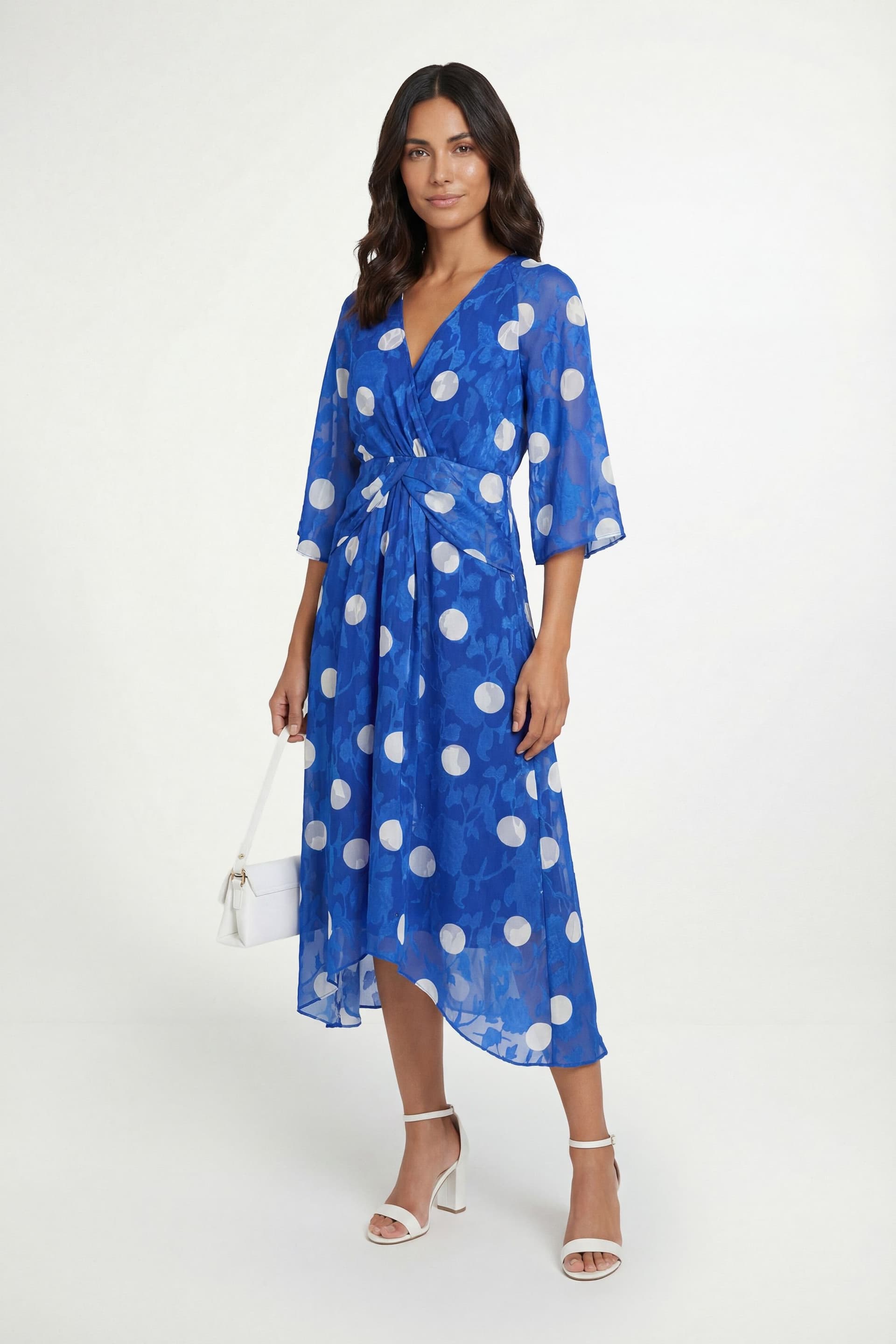 Wallis Wallis Women's Polka Dot Burn Out Twist Midaxi Dress in Blue