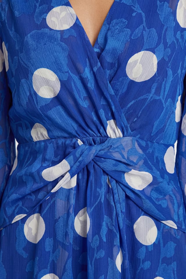 Wallis Wallis Women's Polka Dot Burn Out Twist Midaxi Dress in Blue - 3