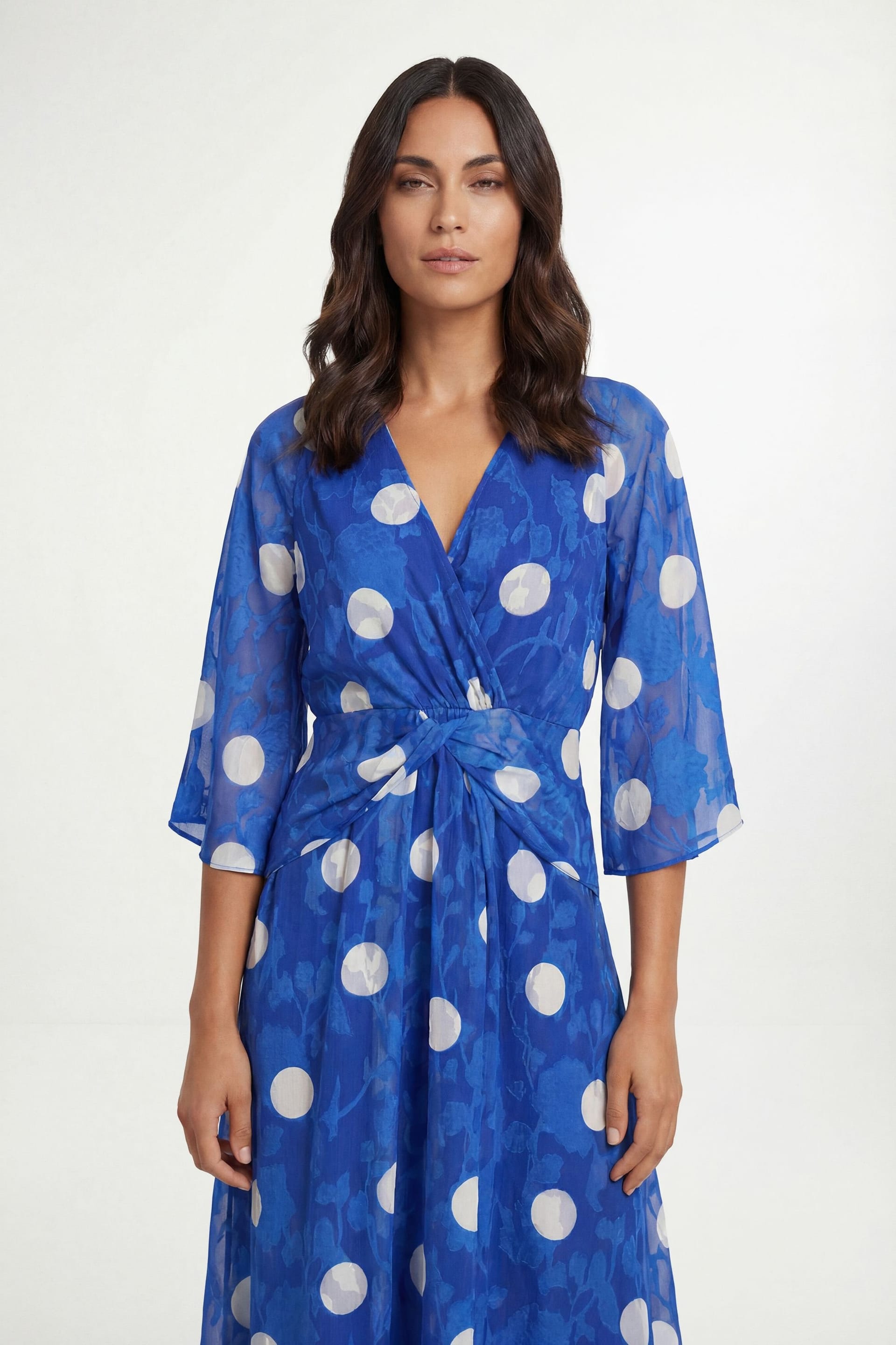 Wallis Wallis Women's Polka Dot Burn Out Twist Midaxi Dress in Blue - 4