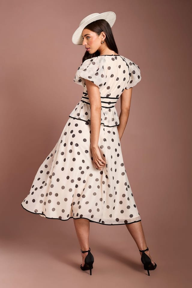 Coast Coast Women's Lisa Tan Polka Dot Cap Sleeve Midi Dress in Mono - 2