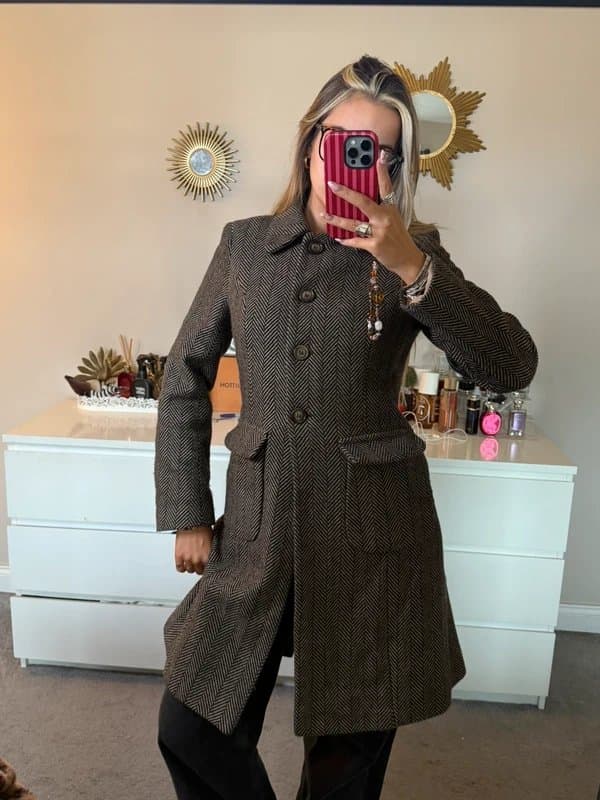 Next Vintage next wool blend button up trench pea coat jacket