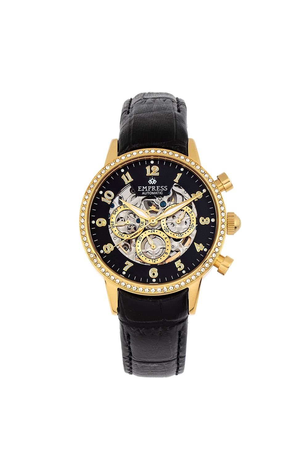 Empress Empress Women's Beatrice Automatic Skeleton Dial Leather-Band Watch with Day & Date in Gold