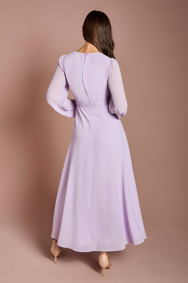 Coast Coast Women's Pleat Detail Lace Trim Maxi Dress in Lilac - 3
