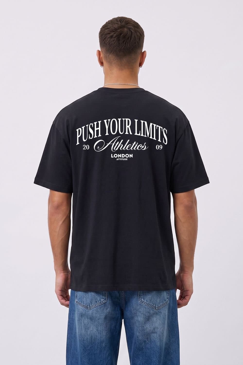 LONDON ATTITUDE LONDON ATTITUDE Men's Push Your Limits Oversized Heavyweight T-Shirt in Black