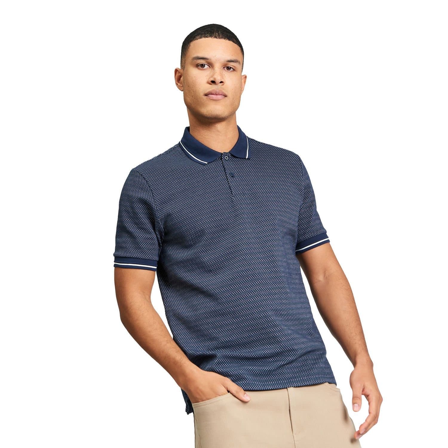 Ben Sherman Ben Sherman Men's Jacquard Polo Shirt in Dark Navy