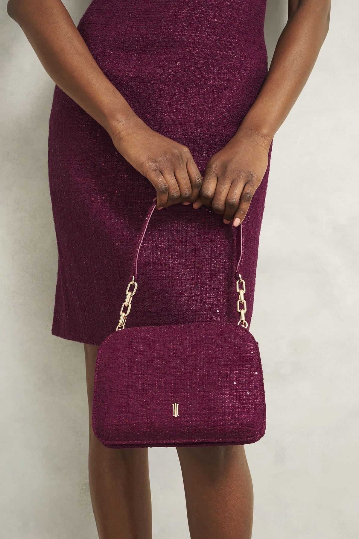 Hobbs London Hobbs London Aubergine Sequin Tweed Clutch Bag