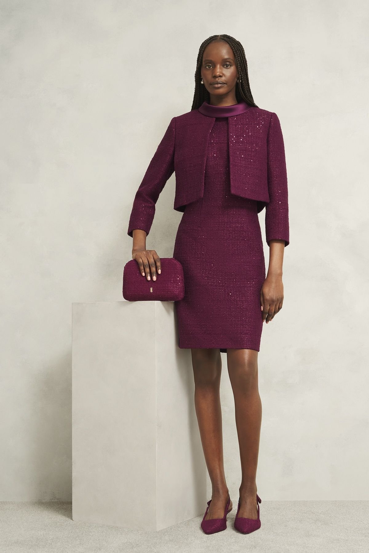 Hobbs London Hobbs London Women's Milan Sequin Tweed Clutch Bag in Aubergine - 3