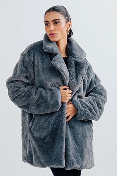 Zafosh Zafosh Women's Faux Fur Relaxed Fit Over coat - Luxurious & Cozy Winter Outerwear in Grey
