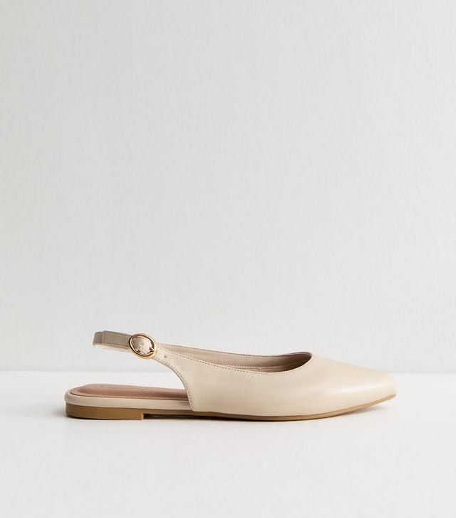 New Look Women's Off White Faux Leather Slingback Flat Pumps Vegan New Look - 3