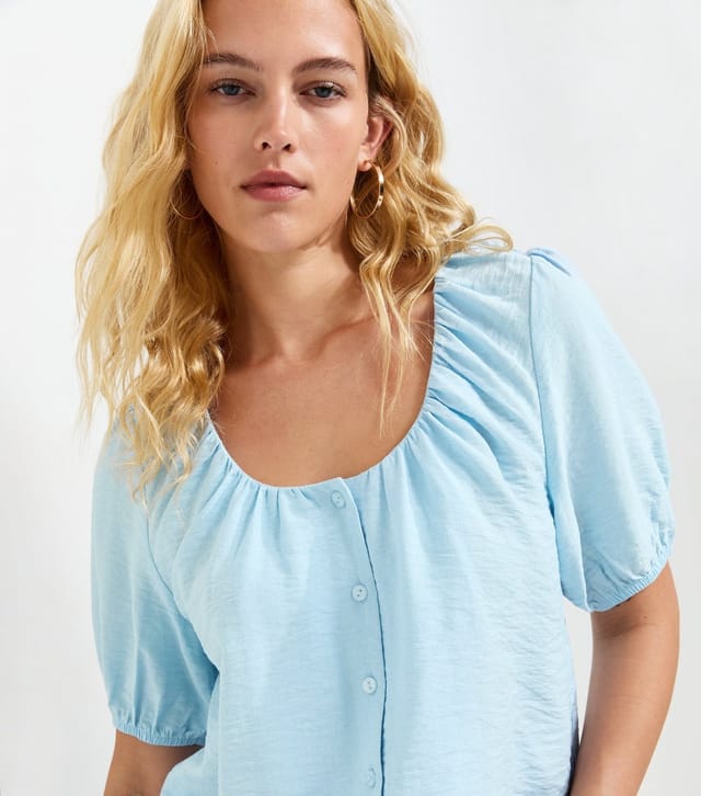 New Look Women's Tall Light Blue Button Through Bubble Hem Blouse New Look - 2
