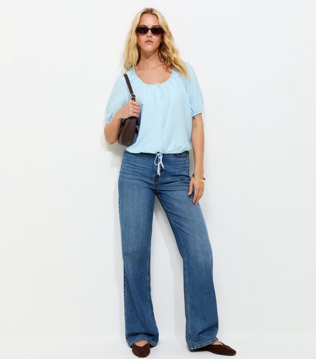 New Look Women's Tall Light Blue Button Through Bubble Hem Blouse New Look - 3