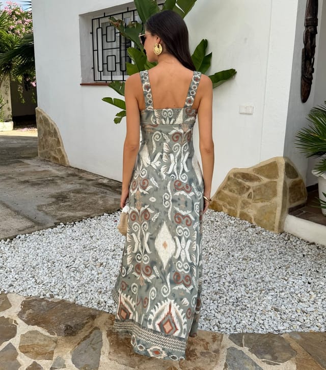 AX Paris Women's Grey Ruched Strap Printed Midi Dress AX Paris New Look - 3