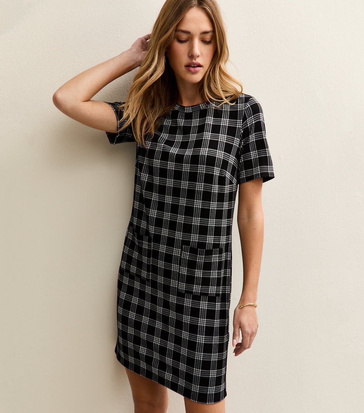 New Look Women's Black Check T-Shirt Mini Dress New Look