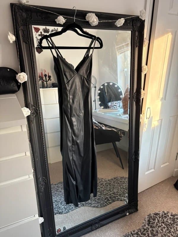 Bershka Bershka black faux leather midi dress