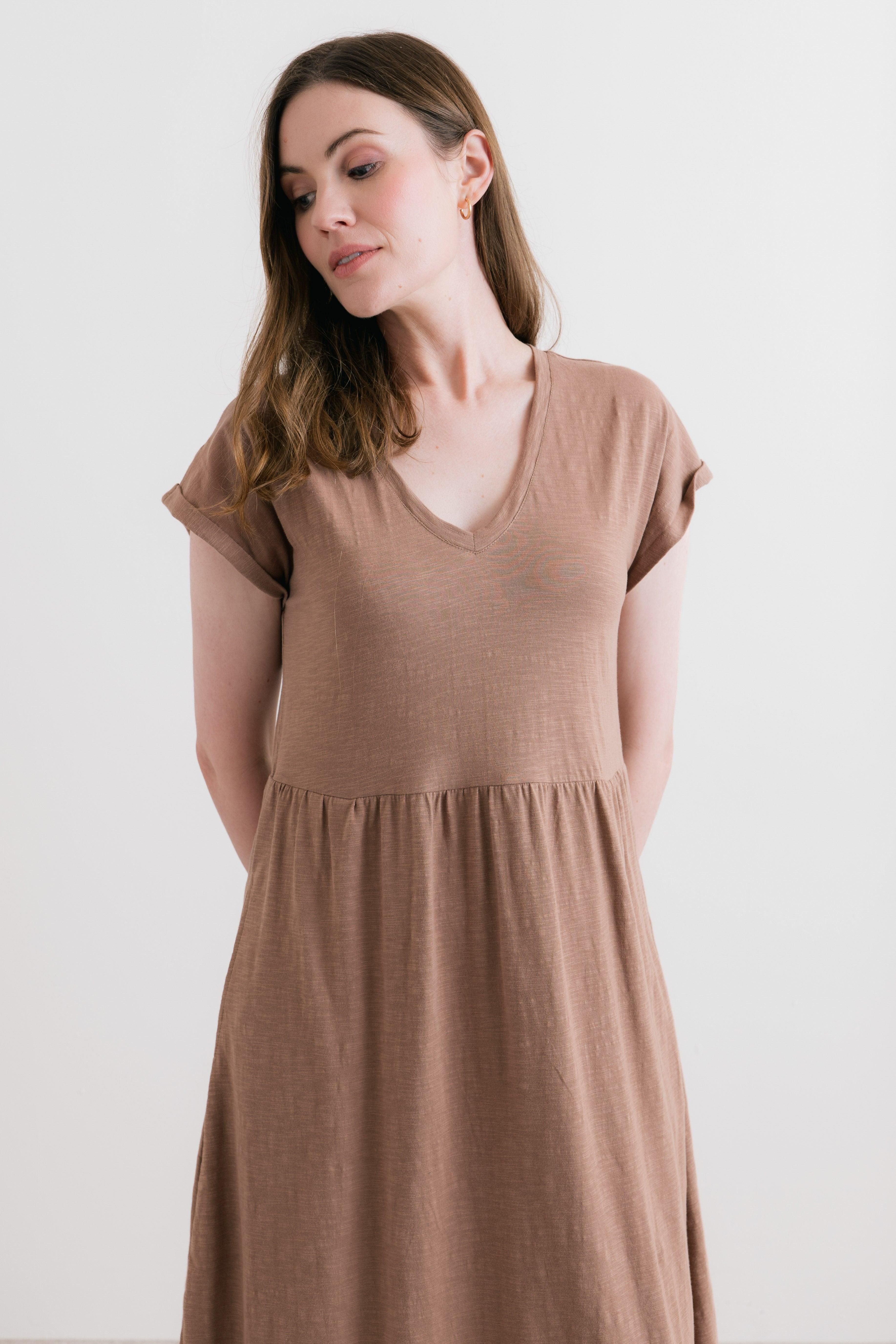 Lily & Me Lily & Me Women's Shine Cotton Jersey Dress in Brown - 2