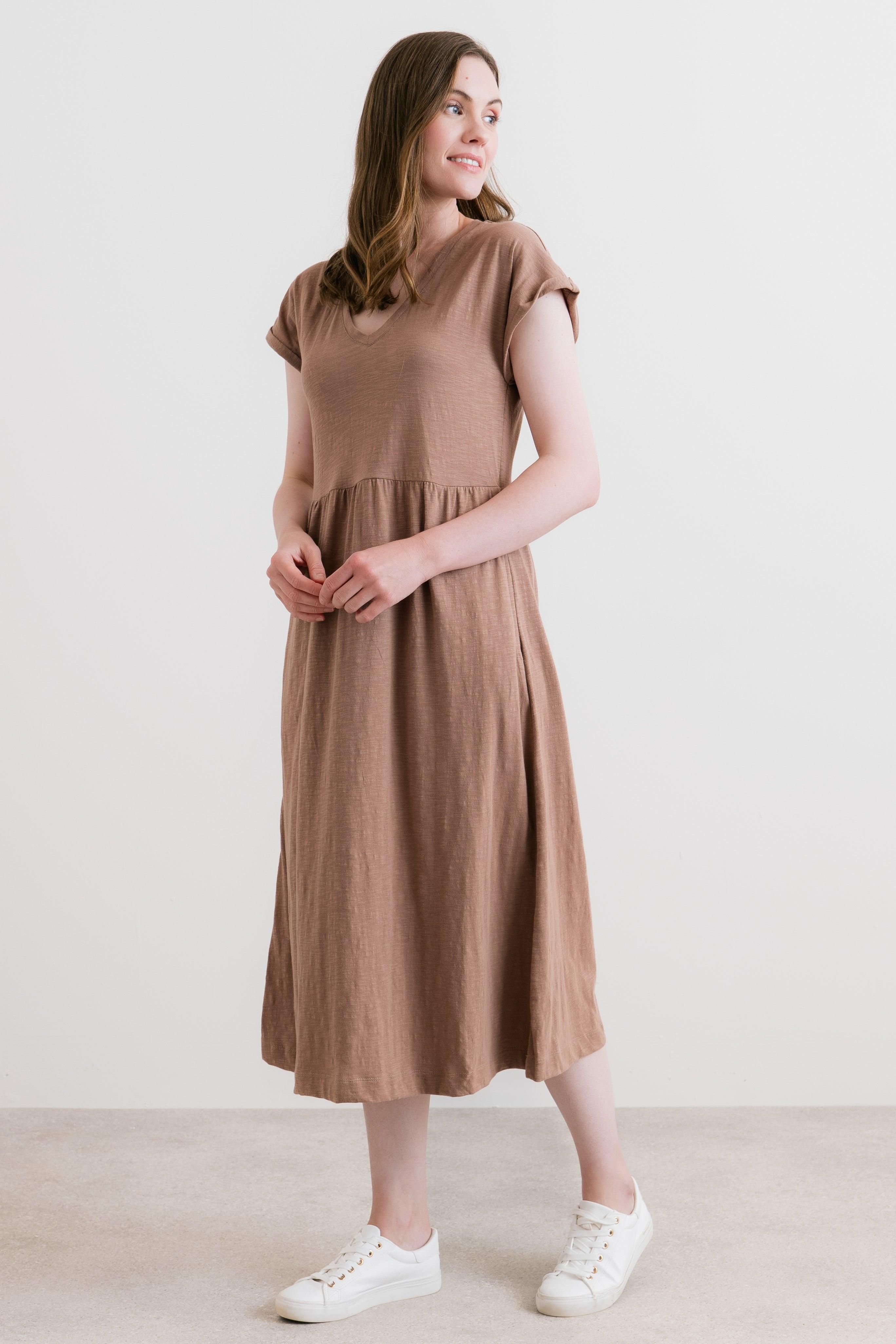 Lily & Me Lily & Me Women's Shine Cotton Jersey Dress in Brown - 3