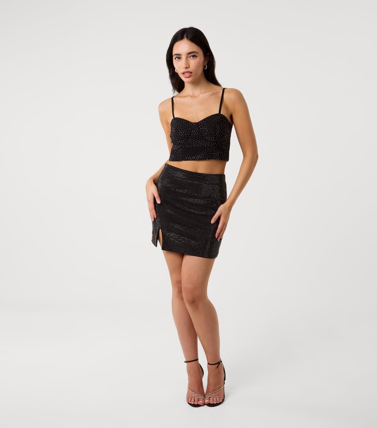 Pink Vanilla Women's Black Diamante Embellished Side Split Skirt Pink Vanilla New Look