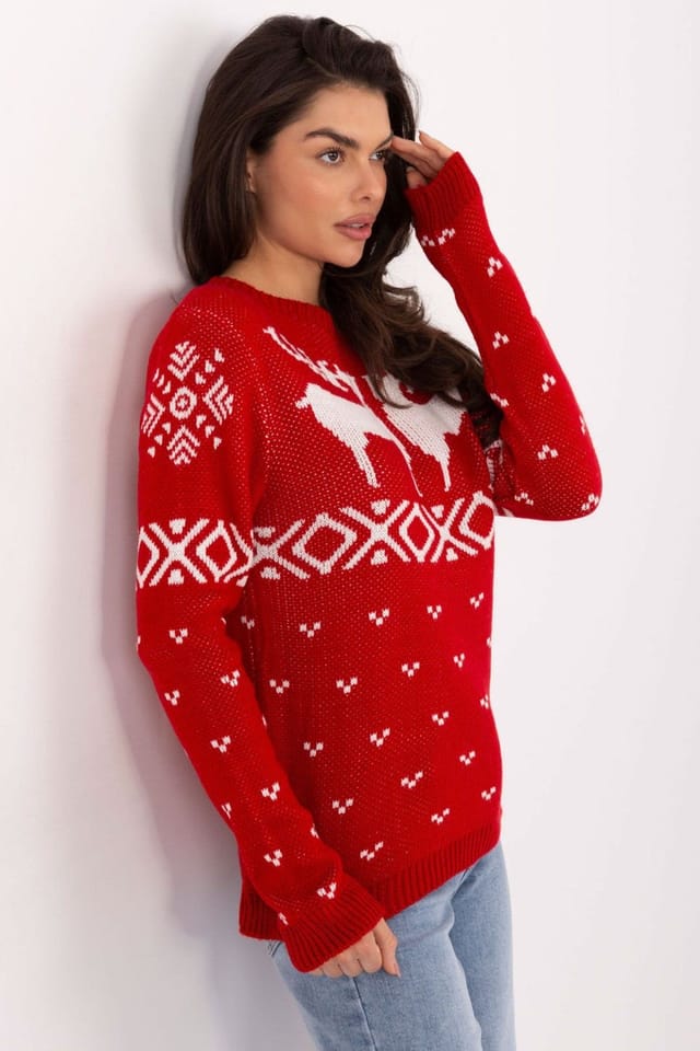 Love Lace Love Lace Women's Festive Heart Reindeer Casual Acrylic Sweater in Red - 2