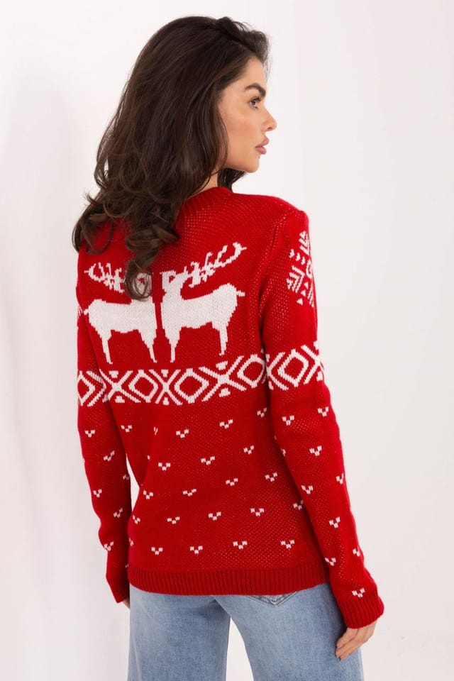 Love Lace Love Lace Women's Festive Heart Reindeer Casual Acrylic Sweater in Red - 3