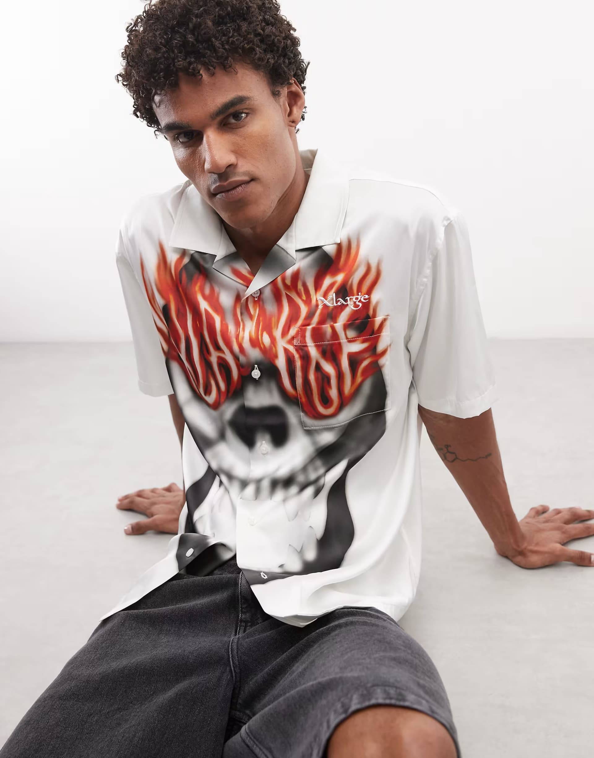 ASOS XLARGE camp short sleeve shirt in white with front and back print