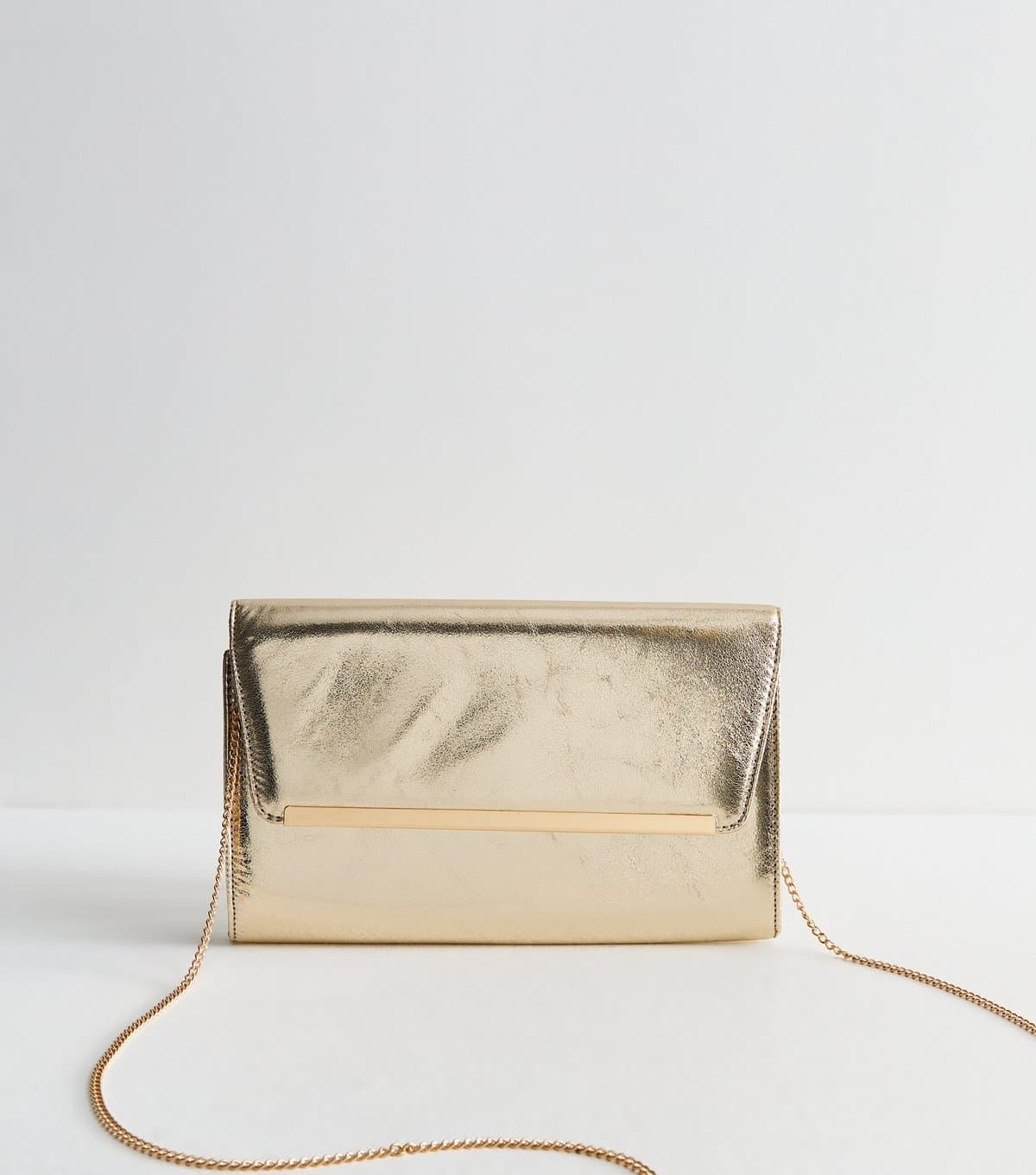 New Look Gold Faux Leather Metallic Bar Clutch New Look