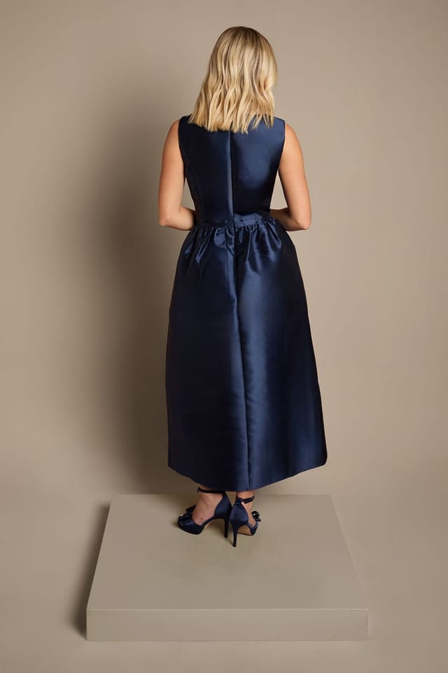 Coast Coast Women's Teen Twill Bow Maxi Bridesmaid Dress in Navy - 3