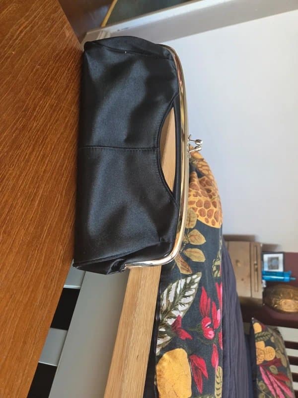 New Look Black satin clutch bag with chrome fastening