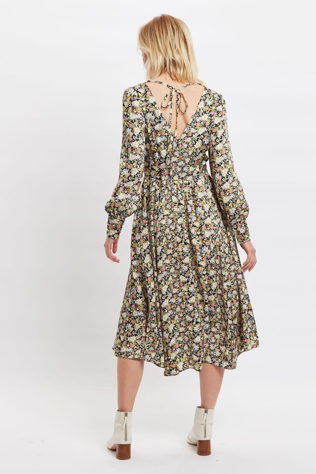 Louche Louche Women's Arwen Petal Parade Print V Back Midi Dress - 2