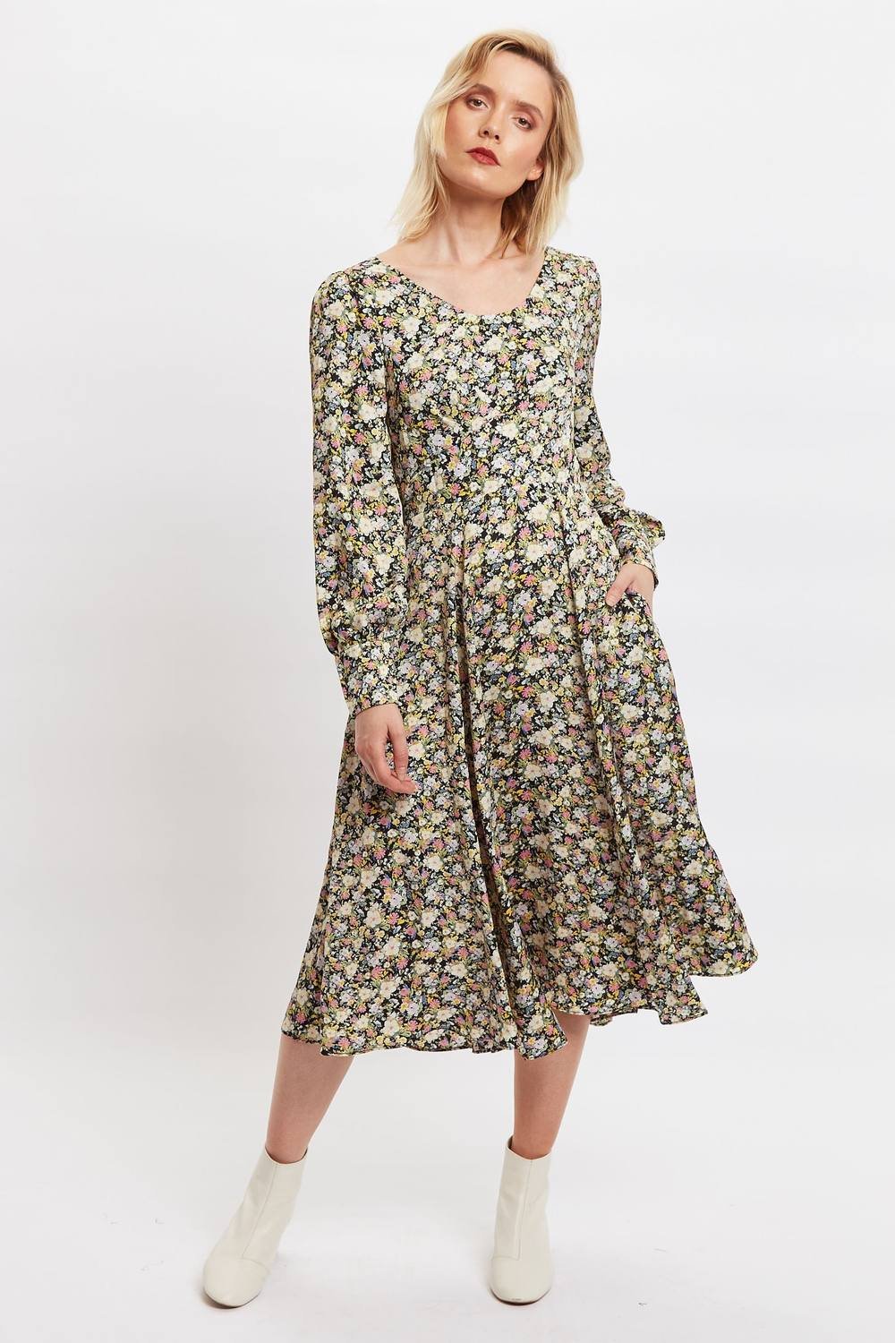 Louche Louche Women's Arwen Petal Parade Print V Back Midi Dress - 3