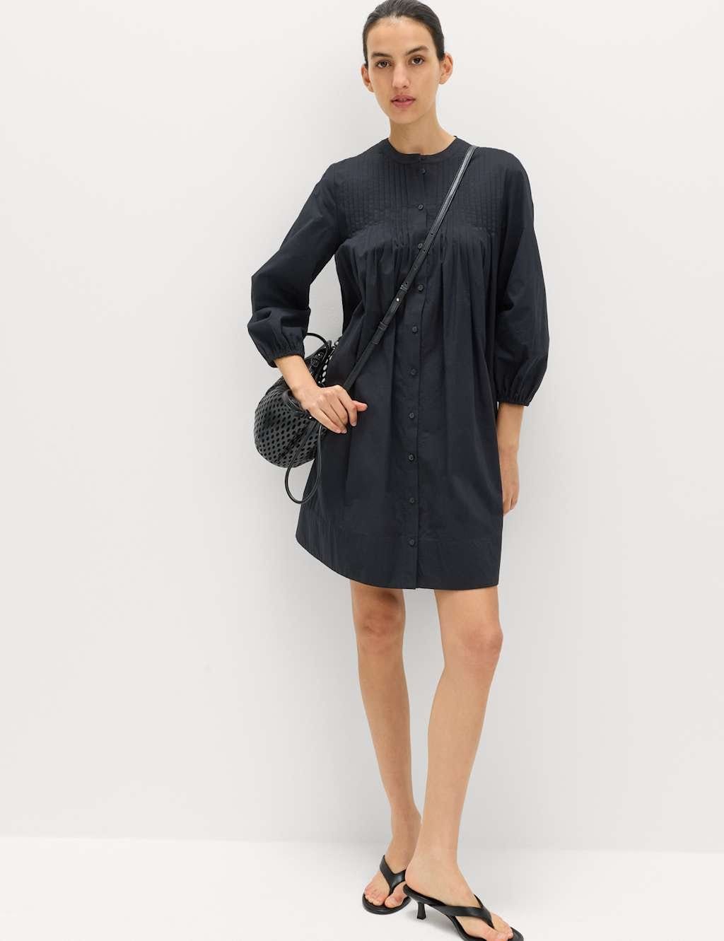 M&S Pure Cotton Pintuck Mini Relaxed Dress Black