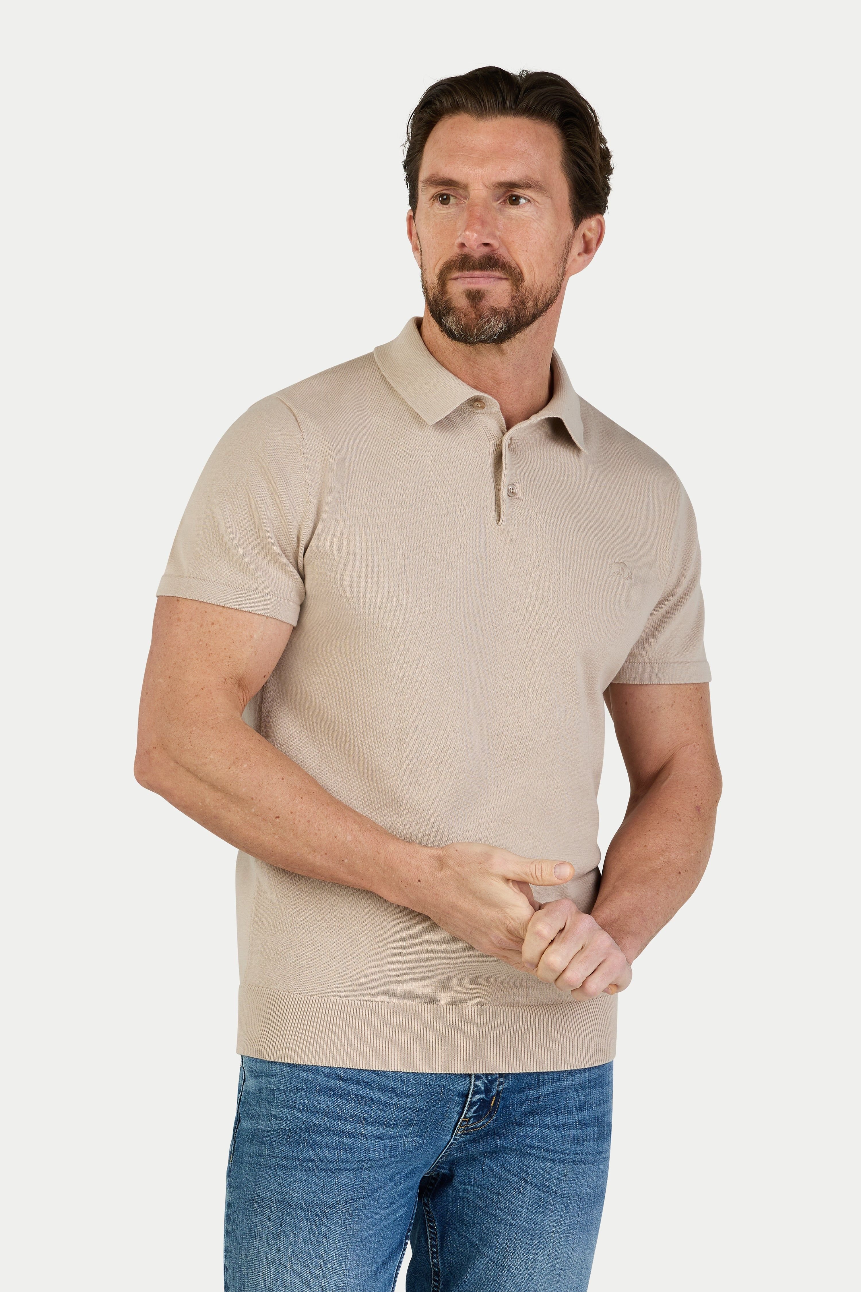 raging bull Raging Bull Men's Short Sleeve Knitted Polo in Stone - 2