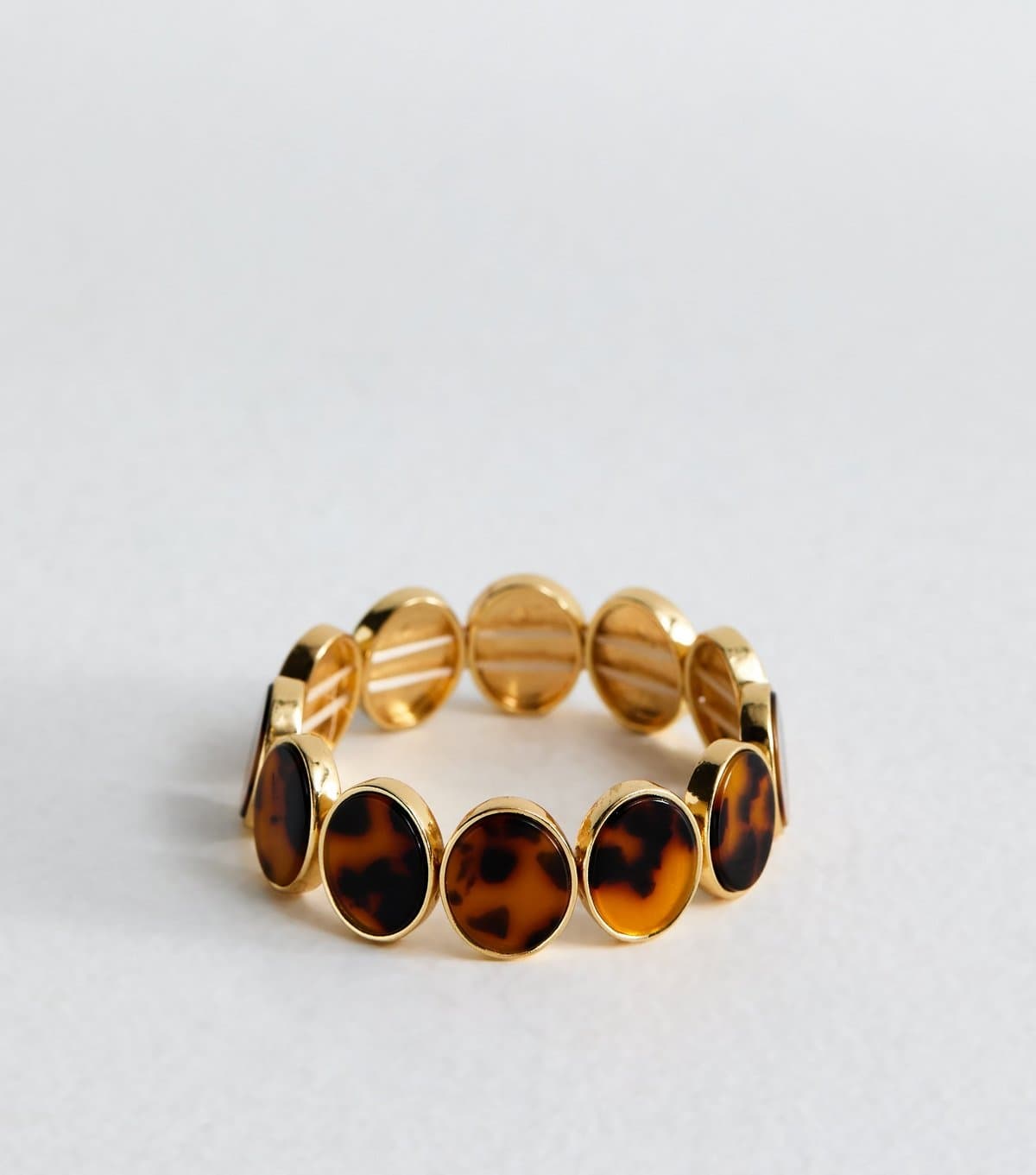 New Look Gold Tone Brown Tortoiseshell Stretch Bracelet New Look