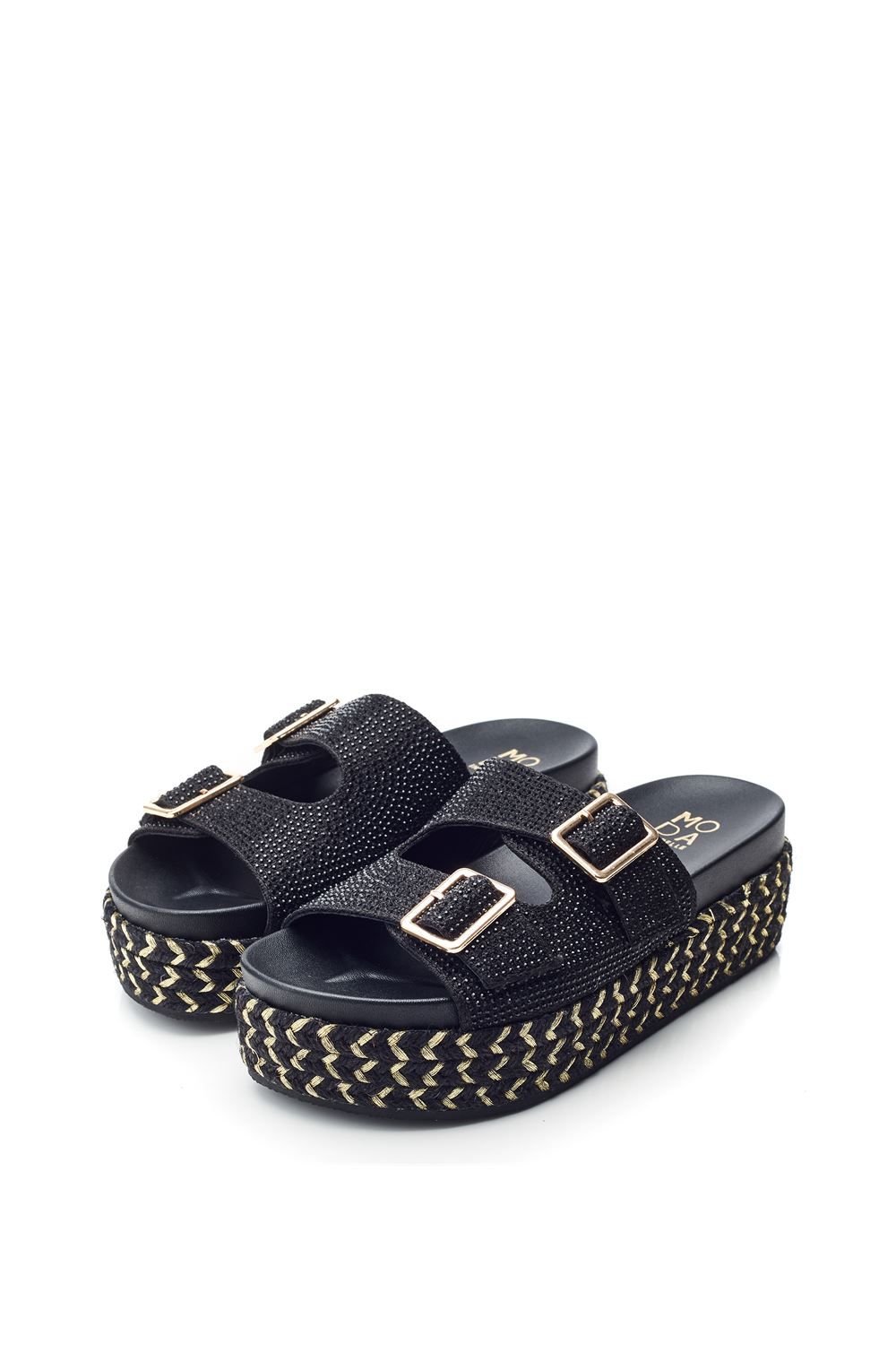 Moda In Pelle Moda In Pelle Women's 'Oceania' Textile Flatforms in Black - 2