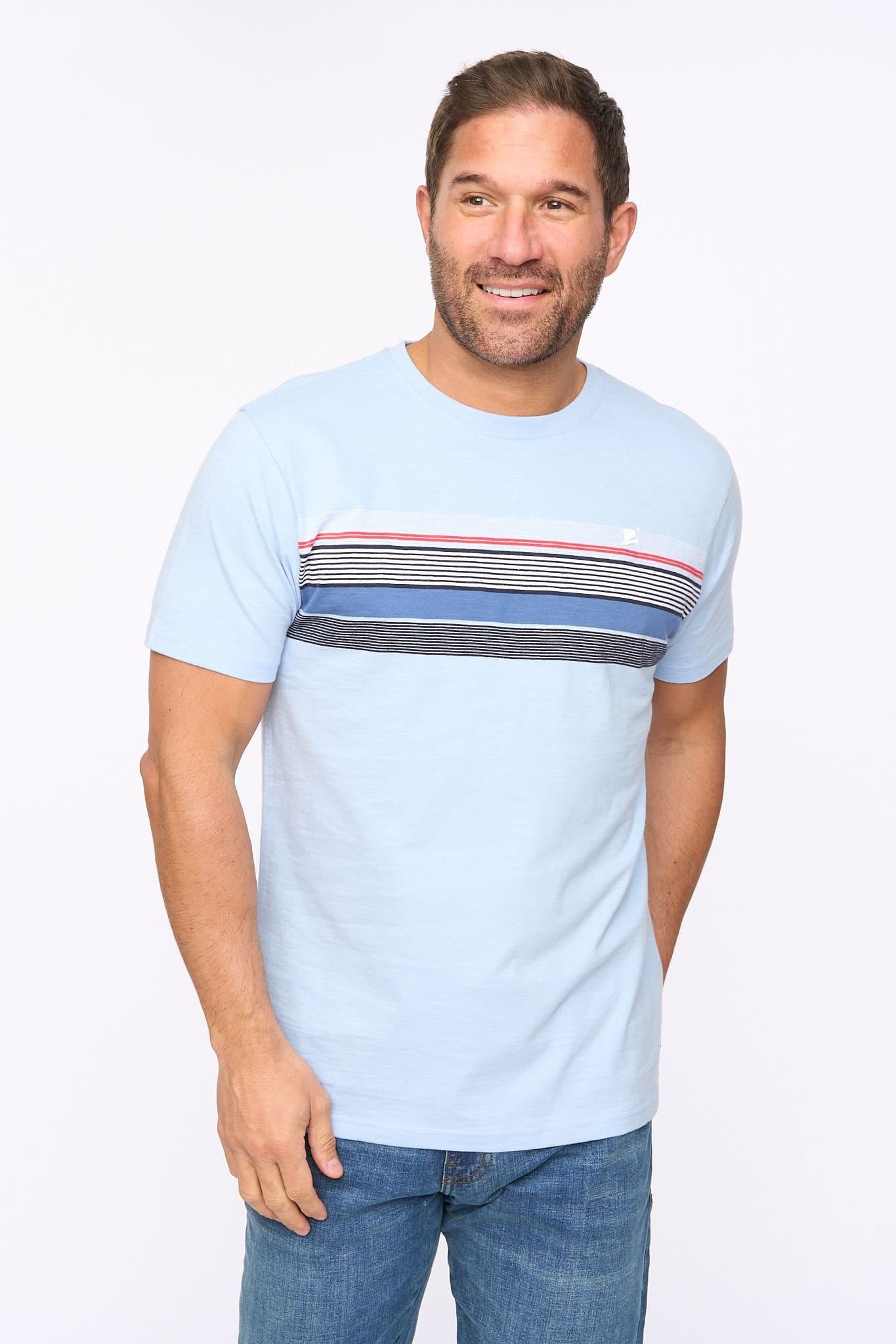 Bewley&Ritch Bewley&Ritch Men's Laylen 100% Cotton Yarn-Dyed Stripe Crew Neck T-Shirt in Light Blue