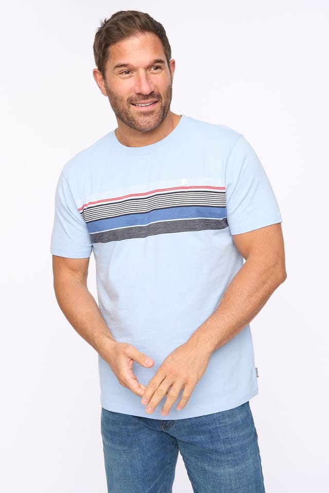 Bewley&Ritch Bewley&Ritch Men's Laylen 100% Cotton Yarn-Dyed Stripe Crew Neck T-Shirt in Light Blue - 3