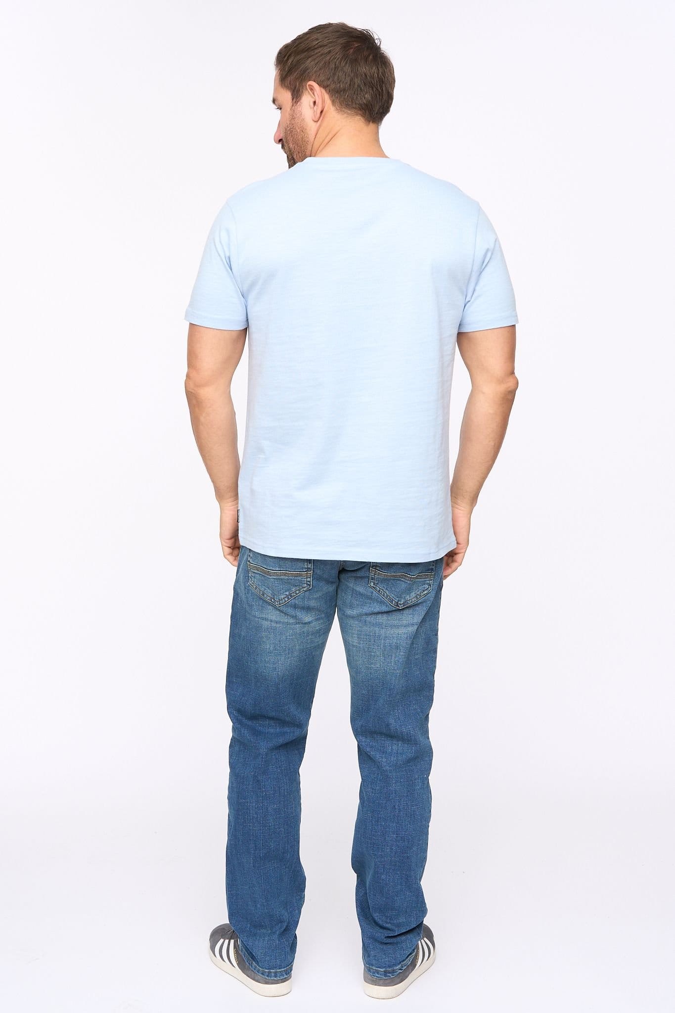 Bewley&Ritch Bewley&Ritch Men's Laylen 100% Cotton Yarn-Dyed Stripe Crew Neck T-Shirt in Light Blue - 4