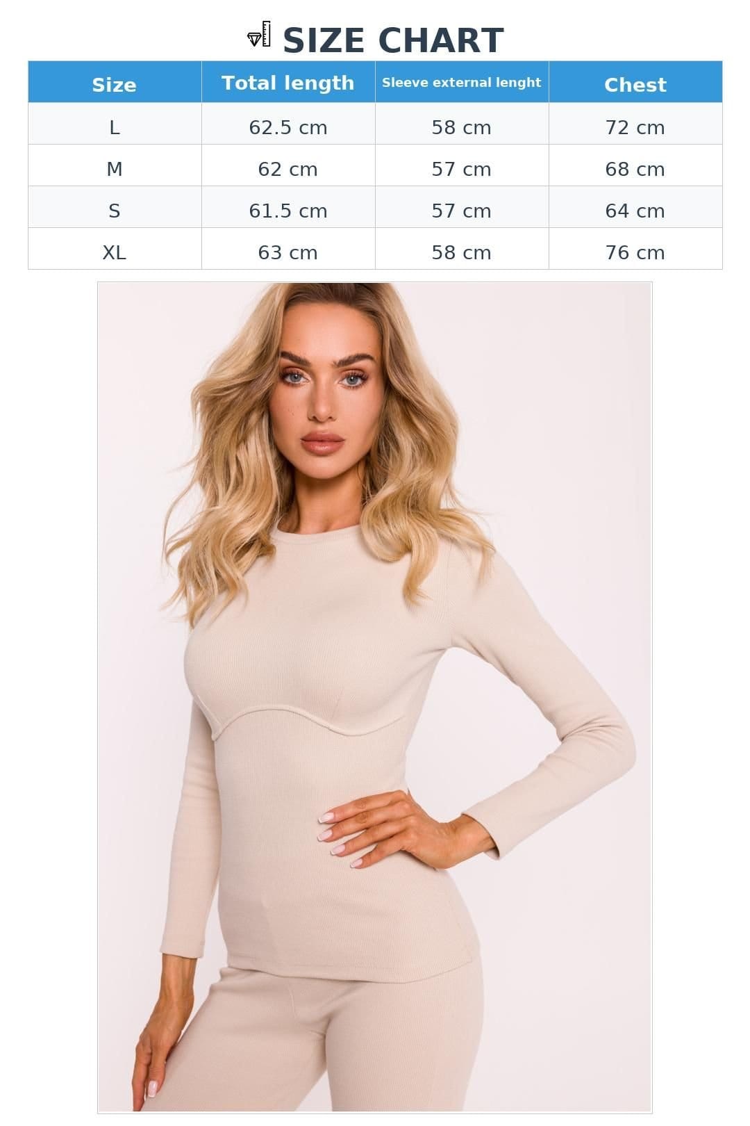 Love Lace Love Lace Women's Ribbed Cotton Long Sleeve Corset Blouse in Beige - 4