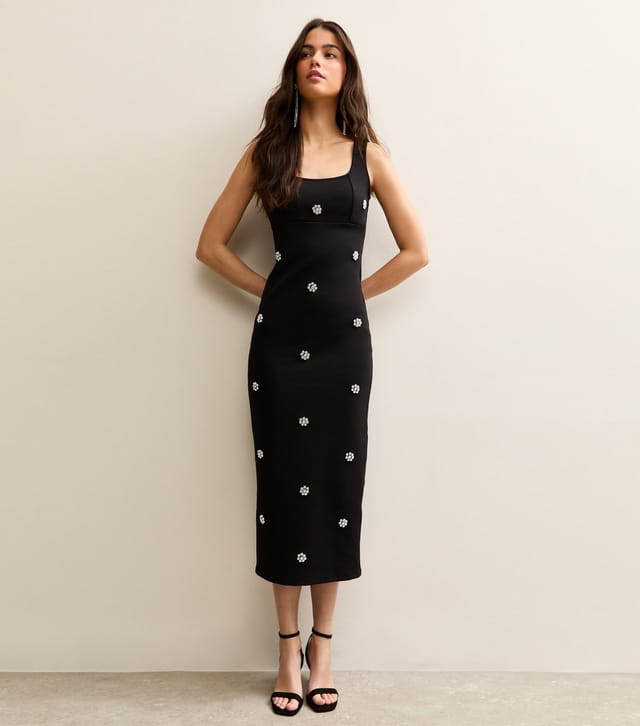 New Look Women's Black Diamante Flower Midi Dress New Look - 3