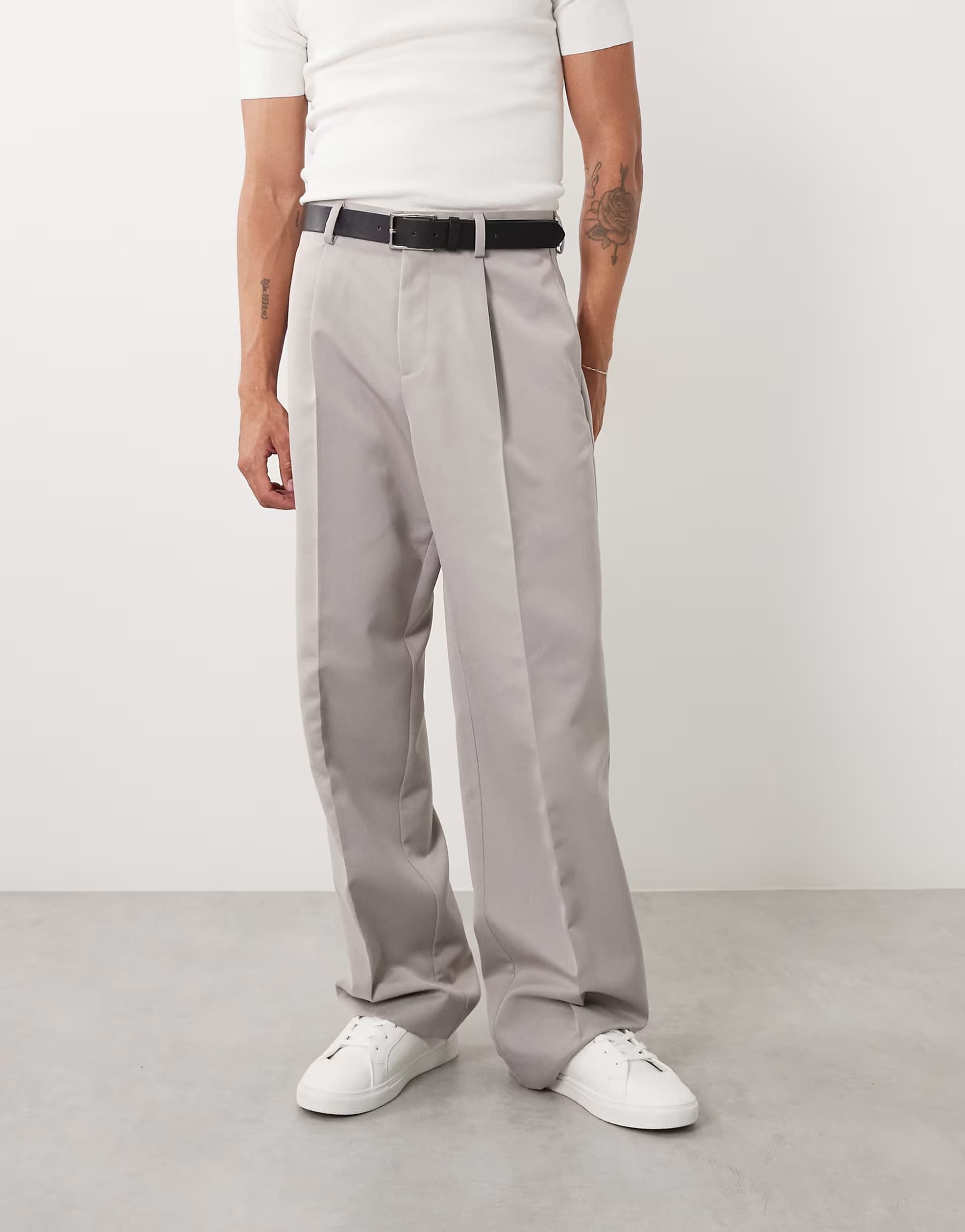 ASOS ASOS DESIGN Light Grey Smart Double Pleated Wide Leg Trousers