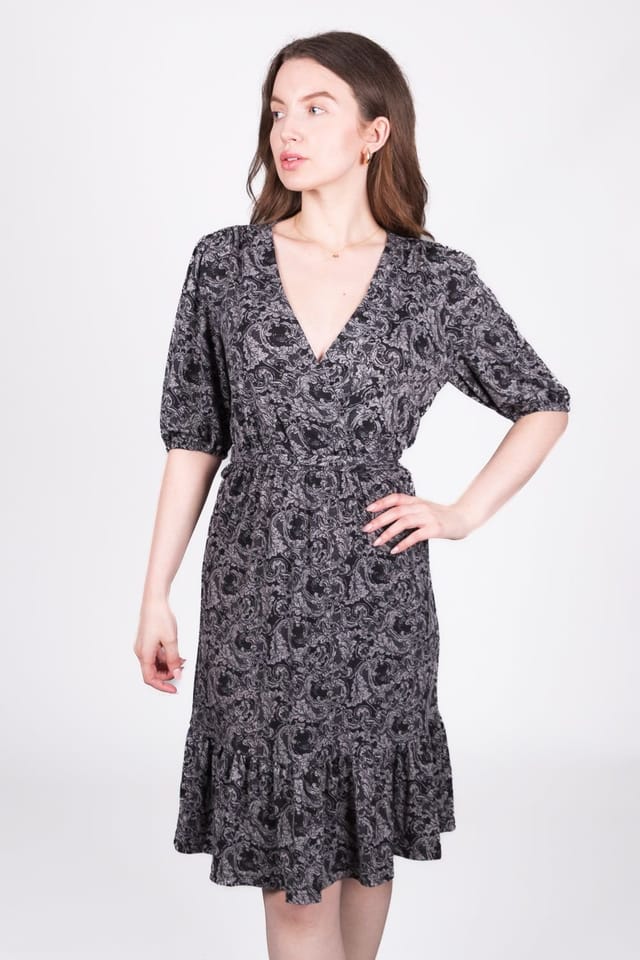SOLO SOLO Women's Abstract Print Wrap Dress in Black - 2