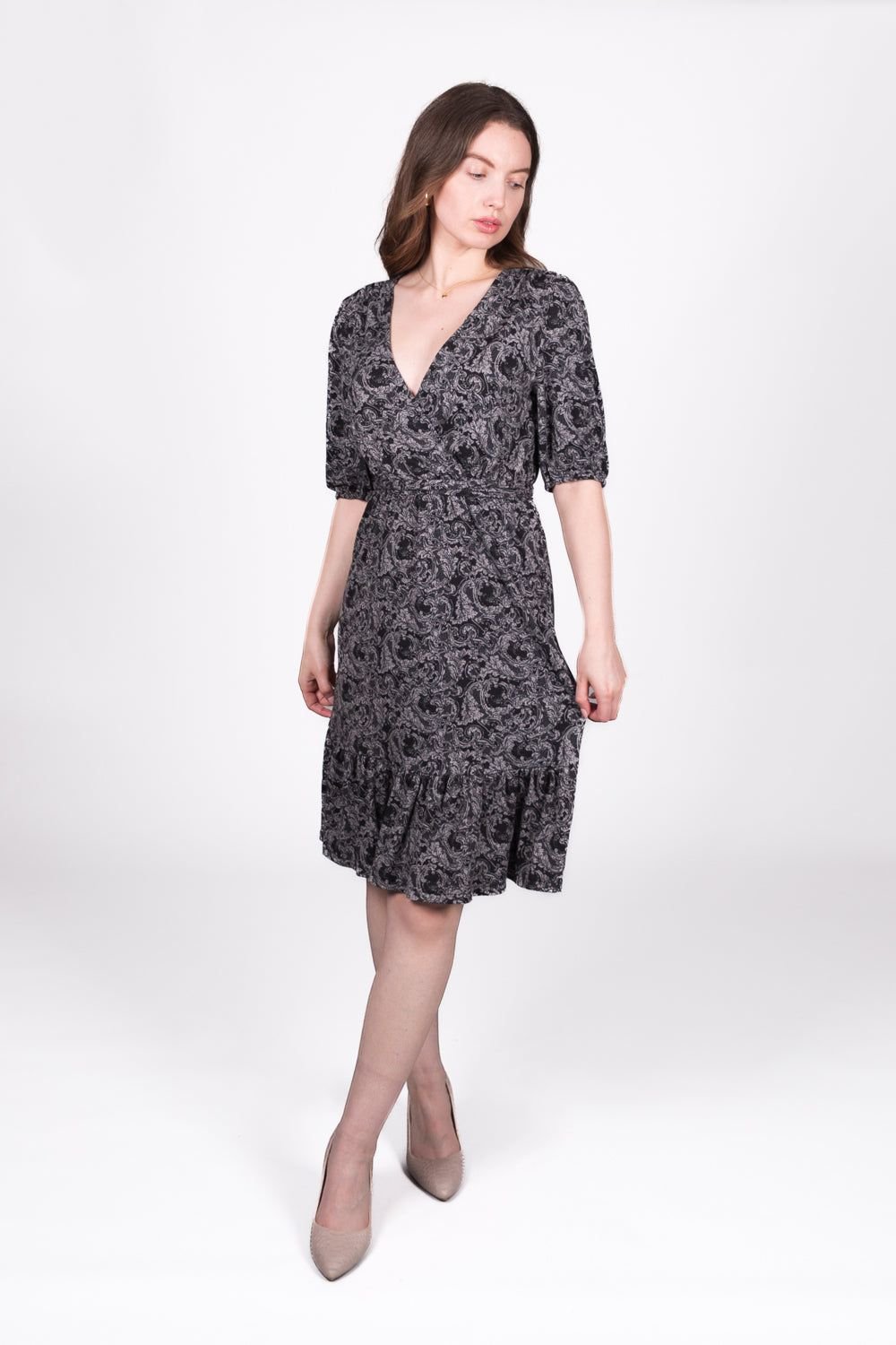 SOLO SOLO Women's Abstract Print Wrap Dress in Black - 3